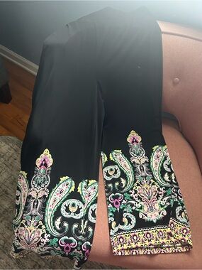 Black Paisley-Print Wide Leg Pants